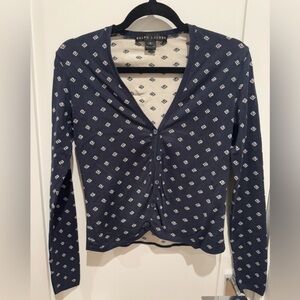 Ralph Lauren Navy Cardigan with White Pattern M